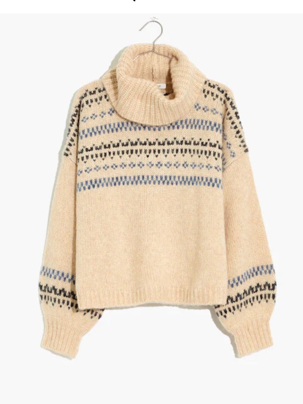 Madewell Women's Somervell Fair Isle Turtleneck Sweater Chunky Knit Cropped